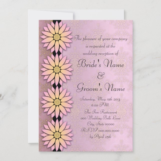 Invitación Recepción de matrimonio de damasco rosa floral y p (Anverso)