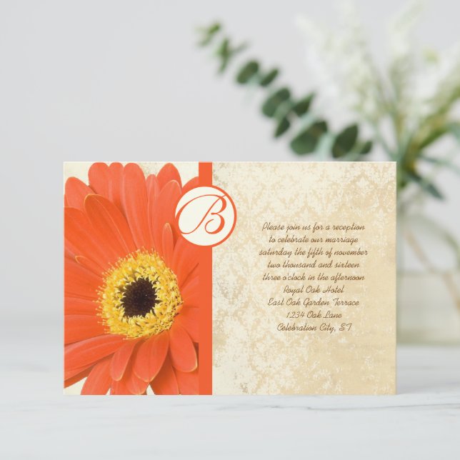 Invitación Recepción de matrimonio de Gerber de Damasco Vinta (Anverso de pie)