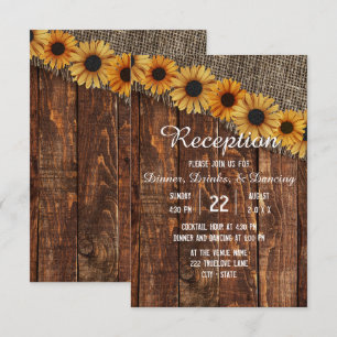 Invitación Recepción de matrimonio de girasol y madera rústic