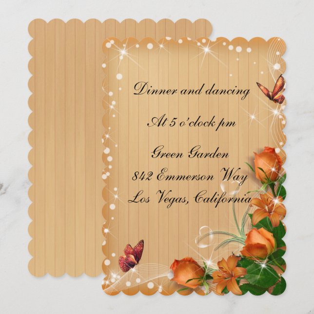 Invitación Recepción de matrimonio de mariposa floral de made (Anverso / Reverso)