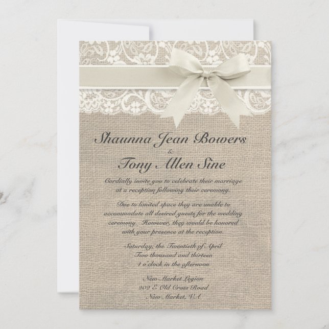 Invitación Recepción de matrimonio ene marfil de tejido de (Anverso)