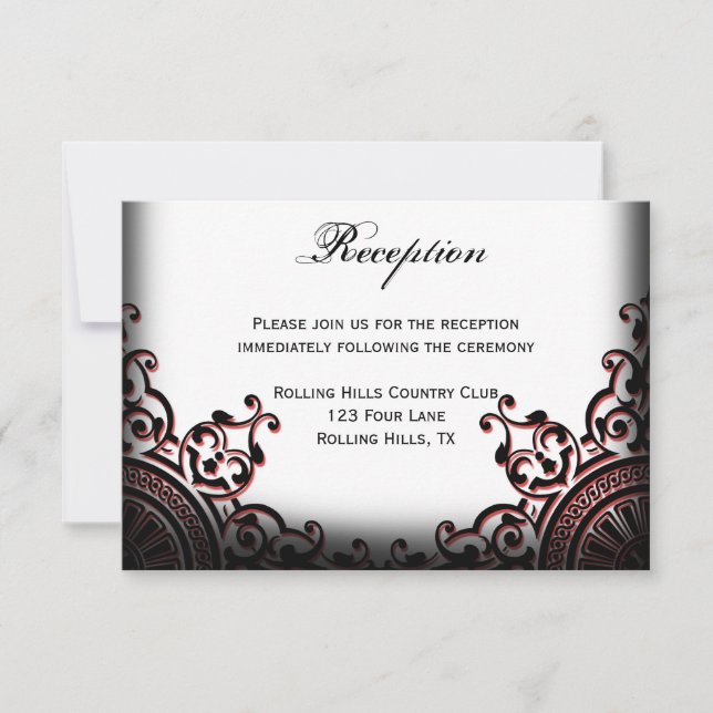 Invitación recepción de matrimonio gótico negro y rojo (Anverso)