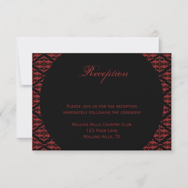 Invitación Recepción de matrimonio gótico Red y Black Damask (Anverso)