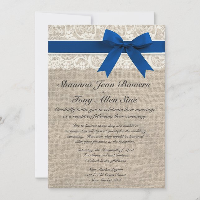 Invitación Recepción de matrimonio Royal Burlap de Marfil Lac (Anverso)