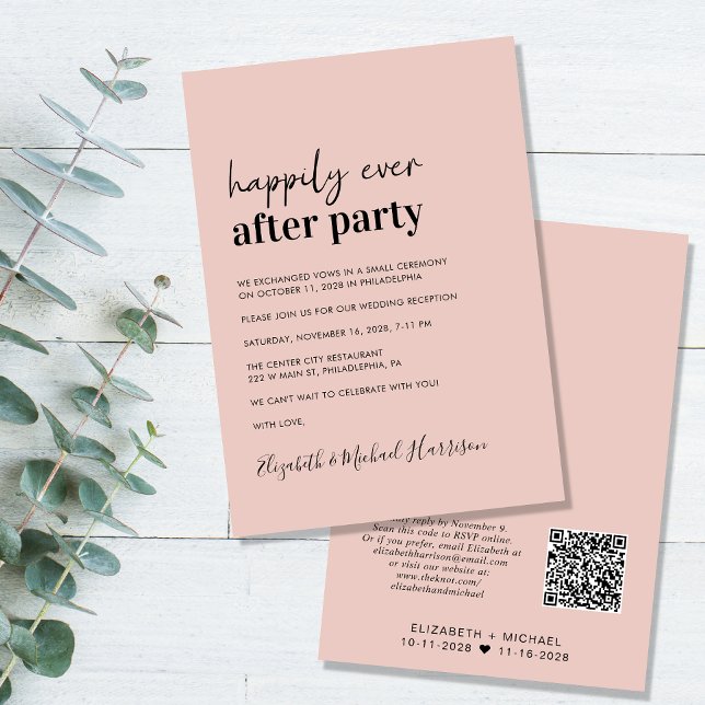 Invitación Recepción de matrimonio Rubor con código QR modern (Subido por el creador)