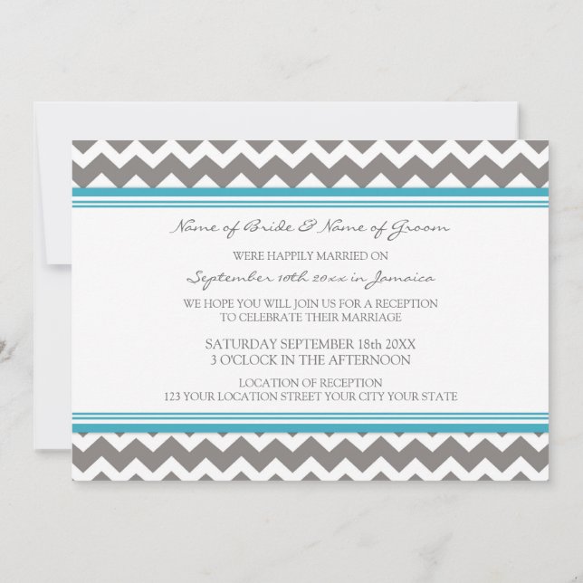 Invitación Recepción de matrimonio sólo Chevron Verde azulado (Reverso)