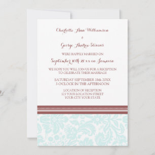 Invitación Recepción de matrimonio sólo Damasco de Vino Azul