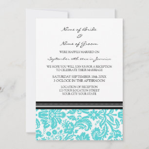 Invitación Recepción de matrimonio sólo Damasco Negro Aqua