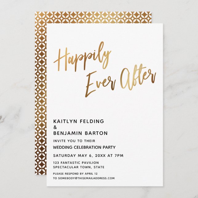 Invitación Recepción de Moden Happily Ever After Gold (Anverso / Reverso)
