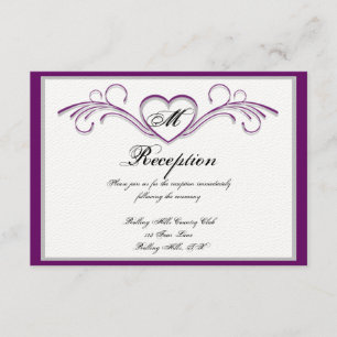 Invitación Recepción de monograma de pergamino morado y plate