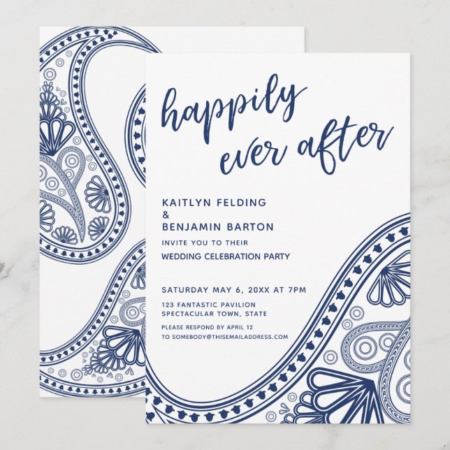 Invitación Recepción de Navy Happily Ever After solo para Pai (Anverso / Reverso)