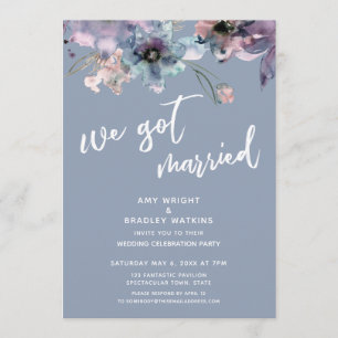 Invitación Recepción de Nos Casamos Pintada Floral Azul Polvo