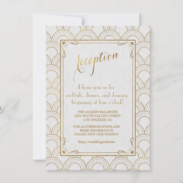 Invitación Recepción de oro Art Déco Gran Gatsby Blanco (Anverso)