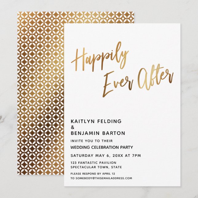 Invitación Recepción de oro Moden Happily Ever After (Anverso / Reverso)