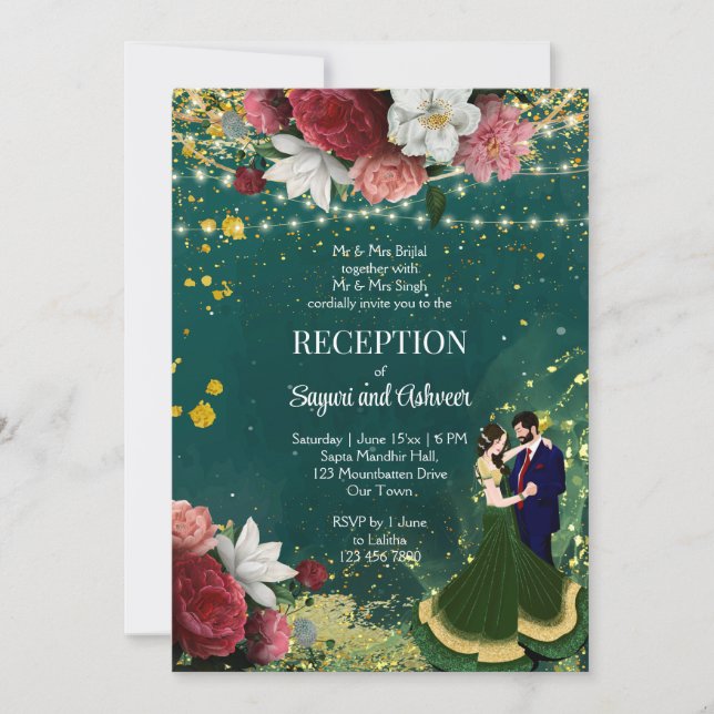 Invitación Recepción de pareja de bailarines de purpurina ver (Anverso)