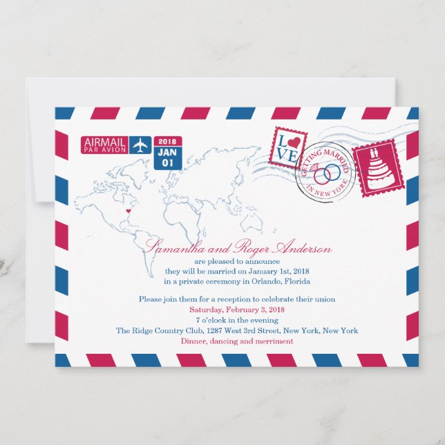 Invitación Recepción de posboda para correo aéreo de Nueva Yo (Anverso)