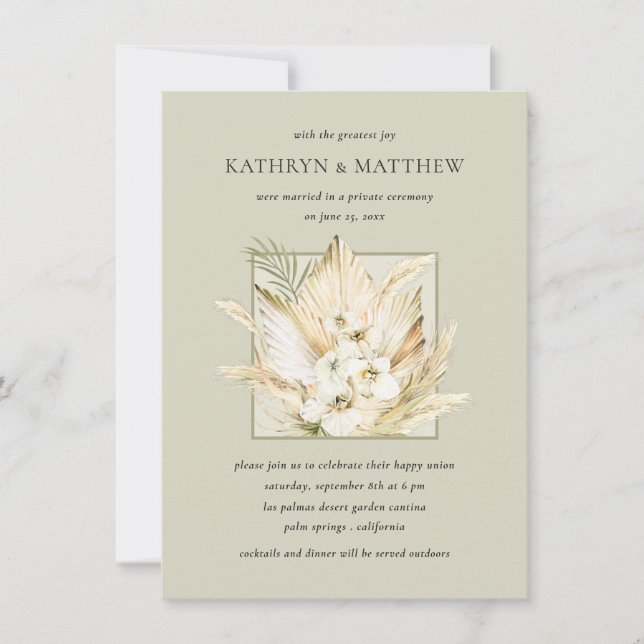 Invitación Recepción de posbodas de pampas Grass Boho Bouquet (Anverso)
