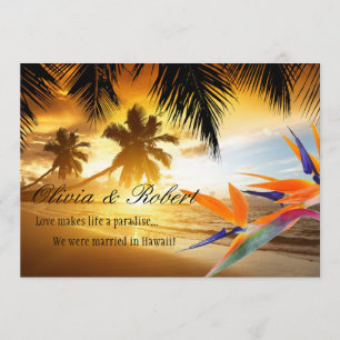 Invitación Recepción de puesta de sol en la playa con palmera