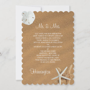 Invitación Recepción de recién casados con arena de playa y c