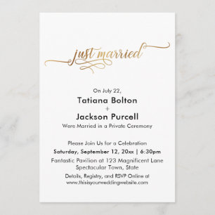 Invitación Recepción de recién casados con caligrafía dorada 