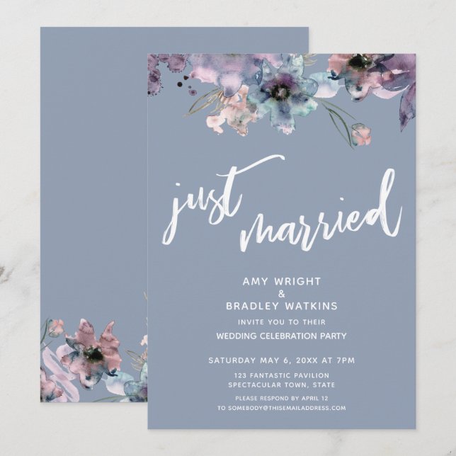 Invitación Recepción de recién casados con flores pintadas de (Anverso / Reverso)
