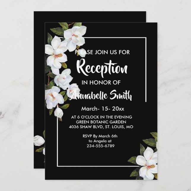Invitación Recepción de rosa blanco vintage (Anverso / Reverso)