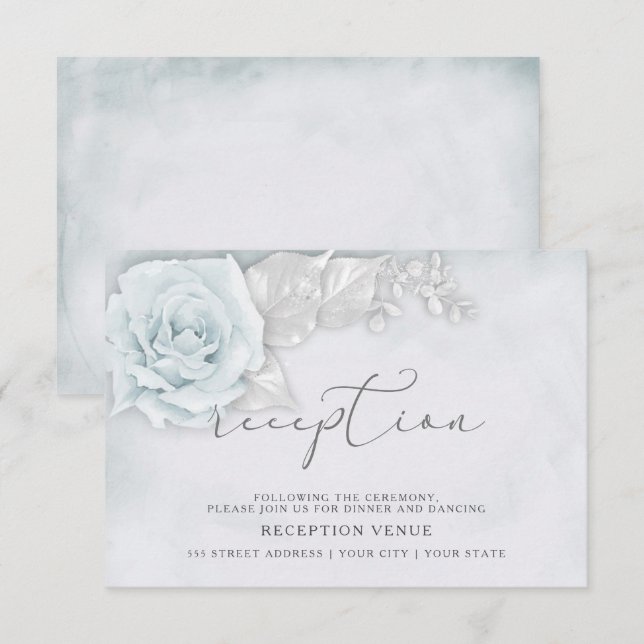 Invitación Recepción de rosas azules y blancas suaves (Anverso / Reverso)