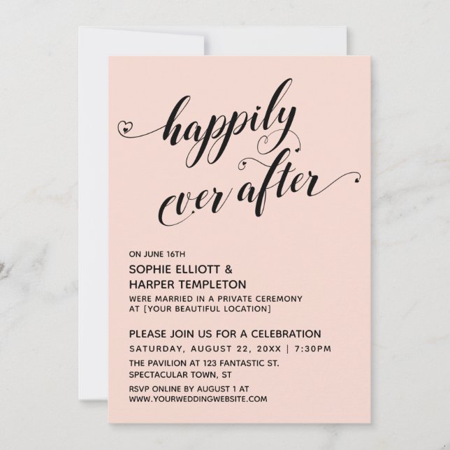 Invitación Recepción de Rubor de Guión de Corazones Felices p (Anverso)