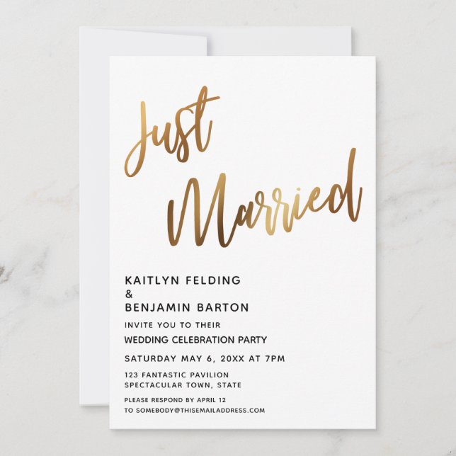 Invitación Recepción de Simple Just Married con Caligrafía Do (Anverso)