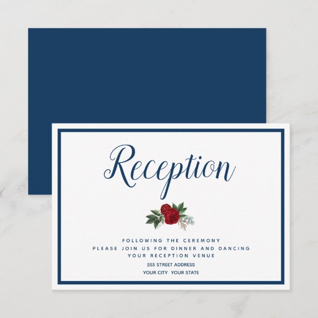 Invitación Recepción de tonos de agua cruzados de borde azul (Anverso / Reverso)