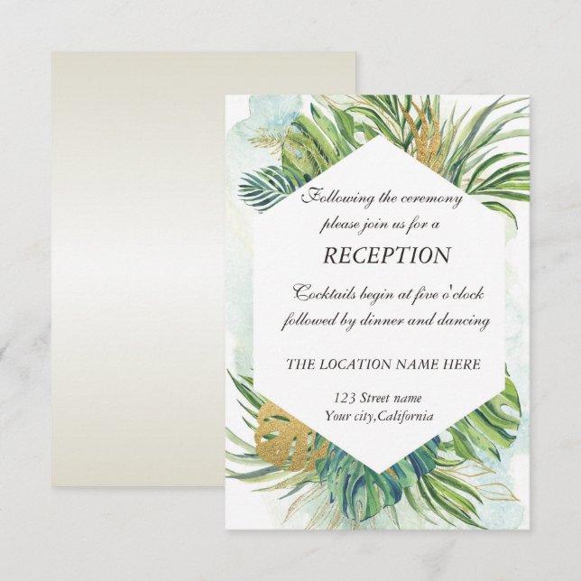 Invitación Recepción de verano de hojas de palmera tropical (Anverso / Reverso)