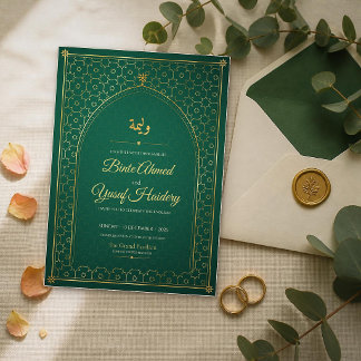 Invitación Recepción de Walima con Caligrafía Árabe en Oro Es