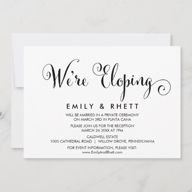 Invitación Recepción del Elopement de la caligrafía de Belle  (Anverso)