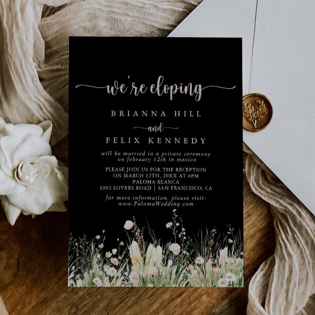 Invitación Recepción del Elopement Negro de Boho Wildflower (Subido por el creador)