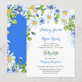 Invitación Recepción Después de la Boda Blue White Daisy Solo
