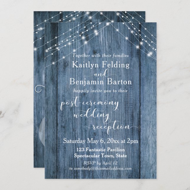 Invitación Recepción después de la boda solamente Rustic Blue (Anverso / Reverso)
