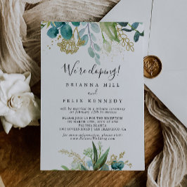 Invitación Recepción dorada de Elopement Tropical Green