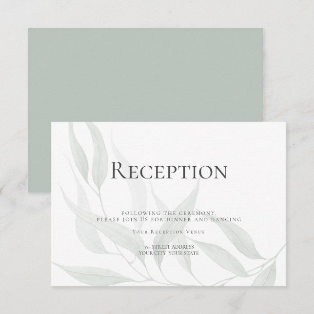 Invitación Recepción | Dusty Sage Watercolor Woodland Foliage (Anverso / Reverso)