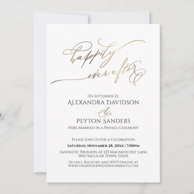 Invitación Recepción Elegante de Guión de Oro Feliz Después (Anverso)