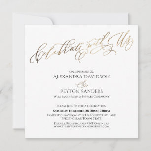 Invitación Recepción Elegante Escritura en Oro Celebre con No