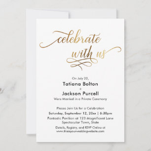 Invitación Recepción Elegante Escritura en Oro Celebre con No