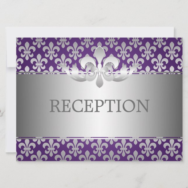 Invitación Recepción Elegante Flor De Lis Morado (Anverso)