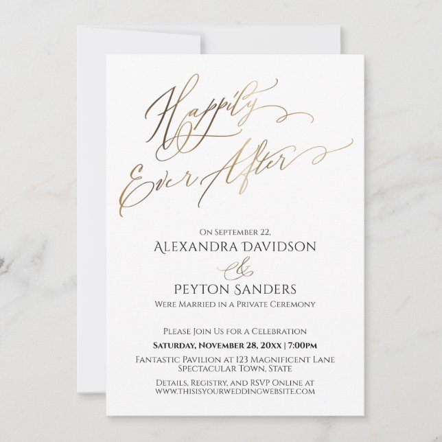 Invitación Recepción Elegante Guión de Oro Felices para Siemp (Anverso)