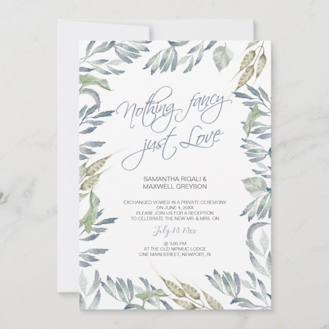 Invitación Recepción Elopement Nada Fancy Sólo Love (Anverso)
