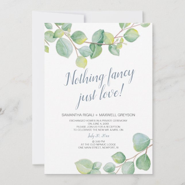 Invitación Recepción Elopement Nada Fancy Sólo Love (Anverso)
