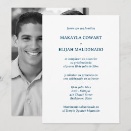 Invitación Recepción española de boda blanca y azul