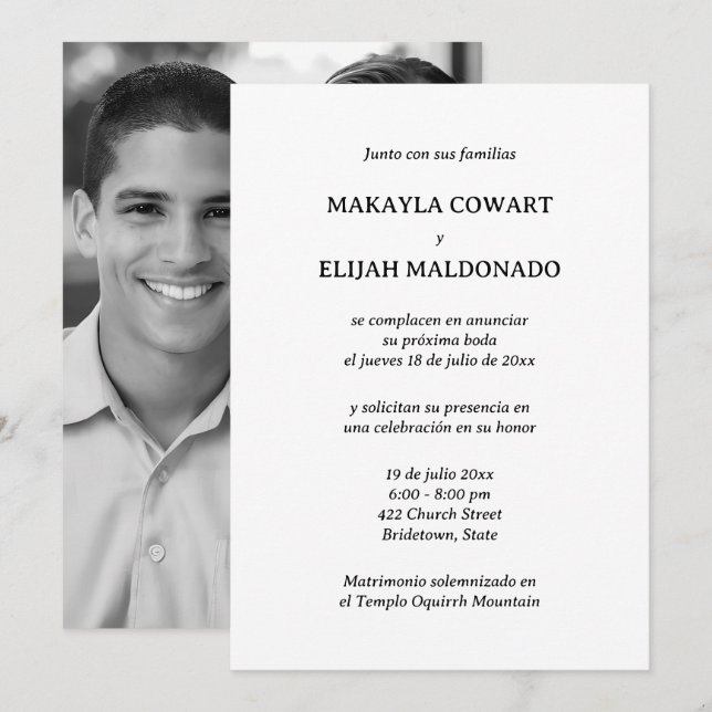 Invitación Recepción española de bodas negras y blancas (Anverso / Reverso)