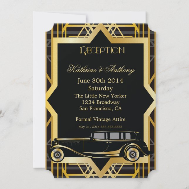 Invitación Recepción estilo Gatsby de los 20 años (Anverso)