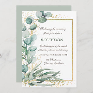Invitación Recepción Eucalyptus Greenery Gold Frame Wedding