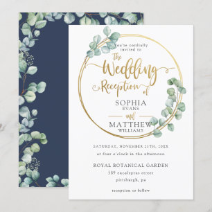 Invitación Recepción Eucalyptus Greenery Gold Frame Wedding